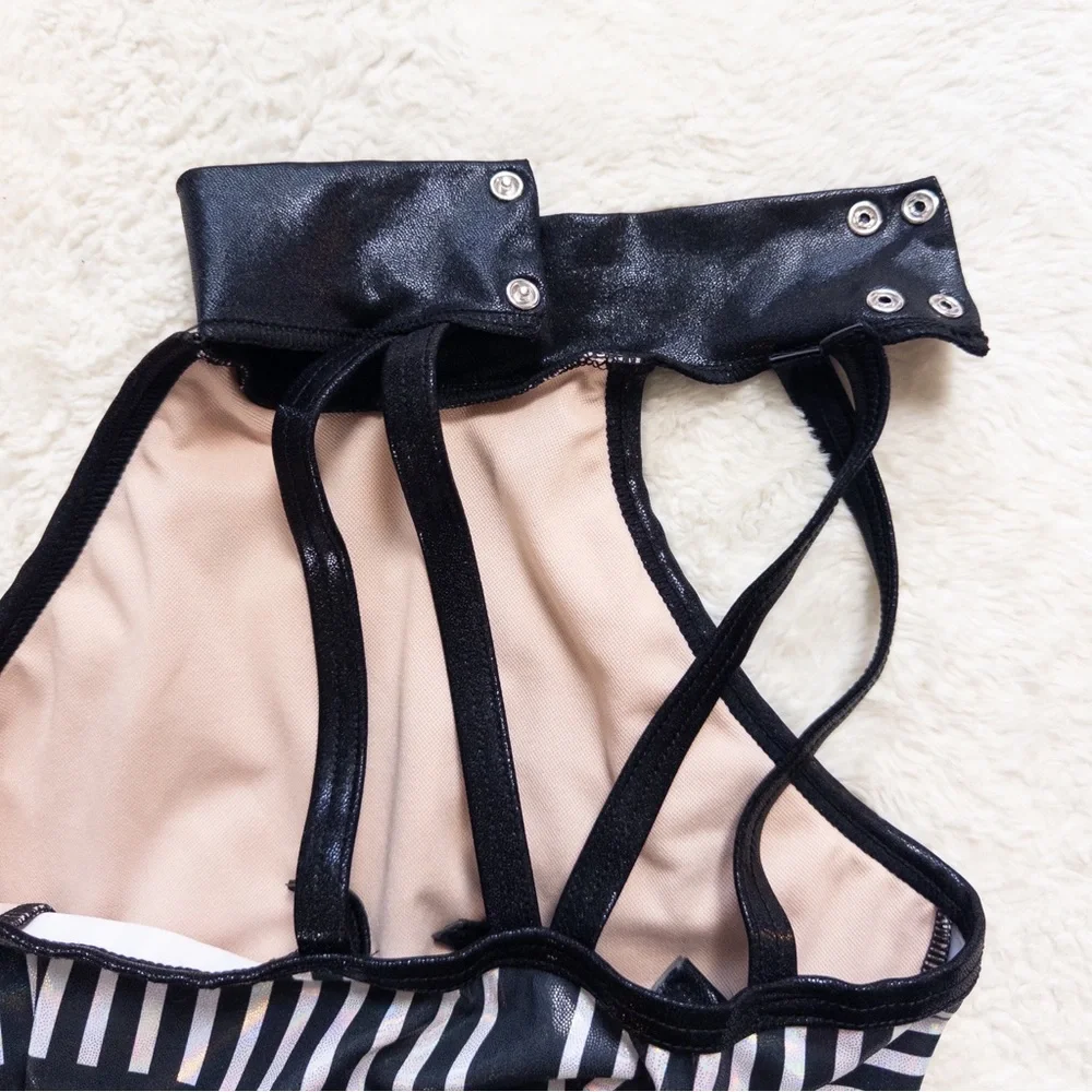 Black and White Geometric Halter Dress